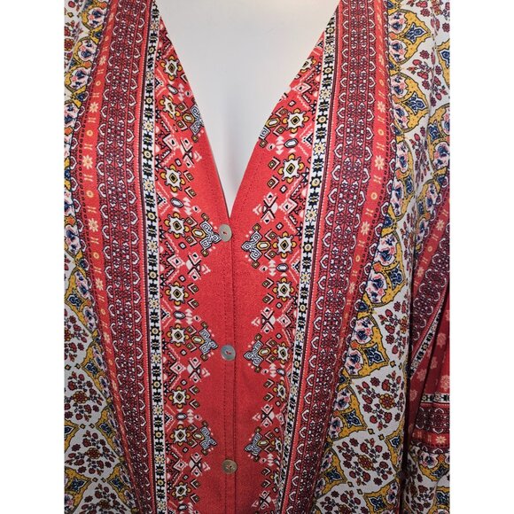 2/$35-West Kei V-Neck Boho Tie Front Roll Tab Sleeves Blouse Women XL - Picture 6 of 8